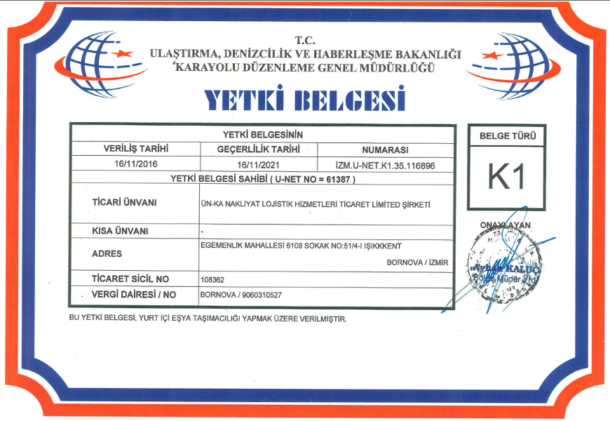 Certificate of Authority K1