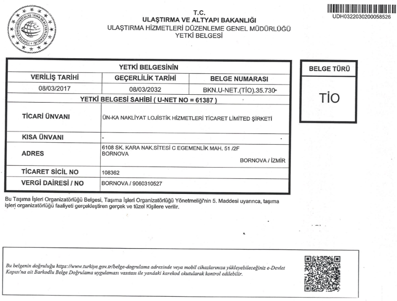 Certificate of Authority TİO